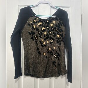 Miss Me Black and Gold Animal Print Long Sleeve Top